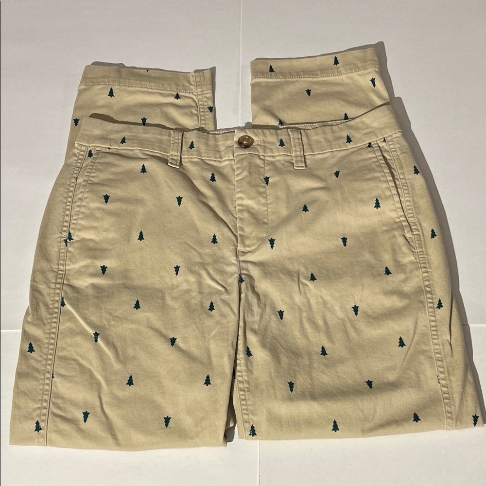 J. Crew High-Rise Girlfriend Chino Christmas Tree Holiday Pants sz 6 Khaki
